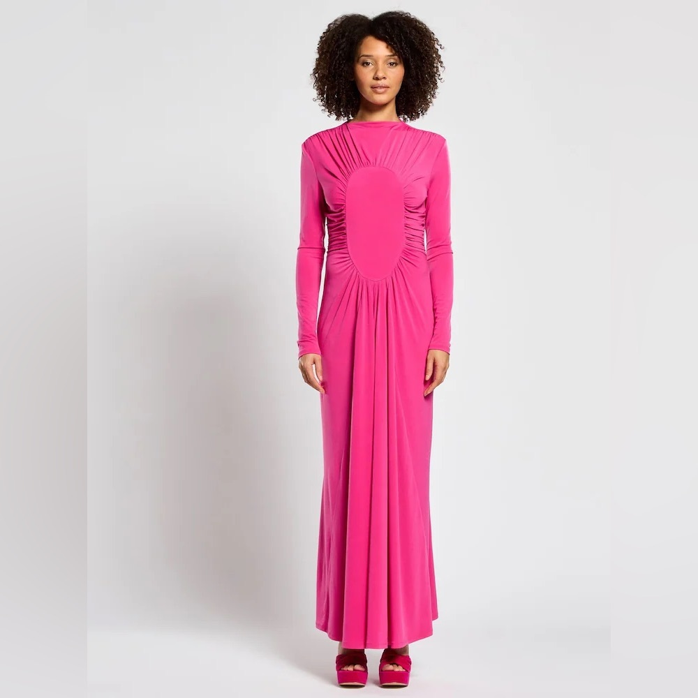 Daska Pink Chara Maxi Dress With Long Sleeves And Ruched Detail